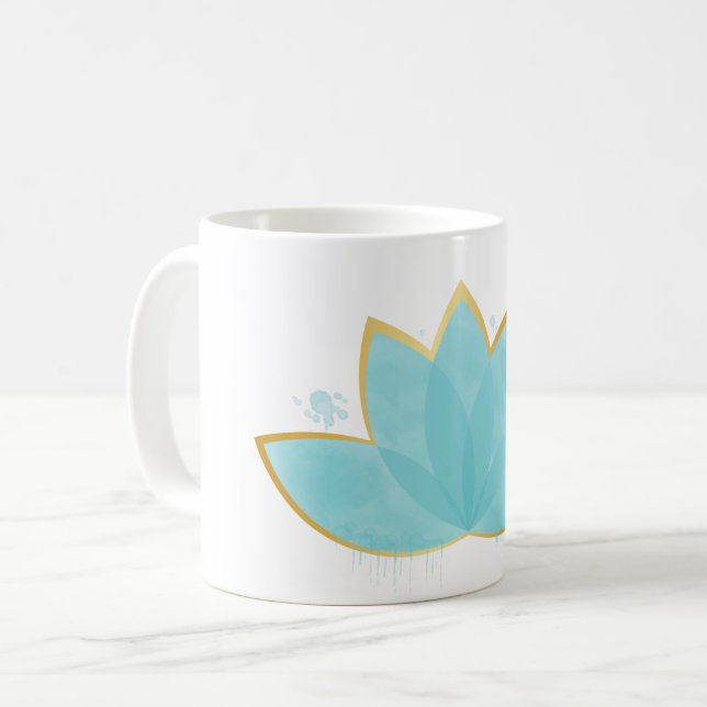 Taza De Café Floral Lotus Seafoam Blue & Faux Gold (Anverso izquierdo)