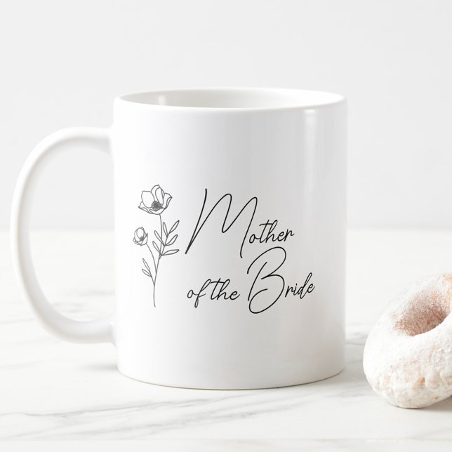 Taza De Café Floral madre personalizada del novio de la novia (Simple Floral Mother of the Bride Coffee Mug, Wildflower Mug with Name, Wedding Party Gifts)