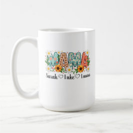 Taza de café Floral Mama con nombres de niños