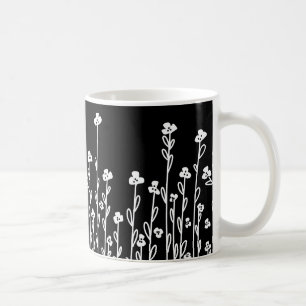 Taza De Café Floral minimalista moderno negro blanco garabato