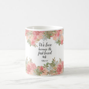 Taza De Café Floral moderna 1 John 4:19