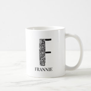 Taza De Café Floral moderna color negro y blanco inicial F y no