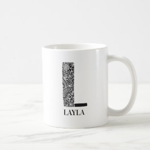 Taza De Café Floral moderna color negro y blanco inicial L y no