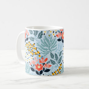 Taza De Café Floral moderna sobre azul