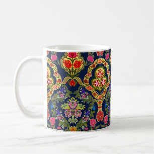 Taza De Café Floral mogol étnica: patrón sin foco azul