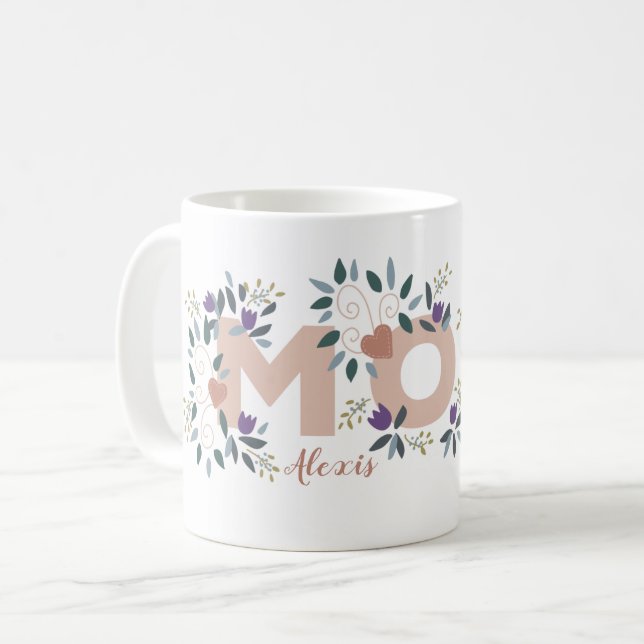 Taza De Café Floral Mom Mother's Day Nombre personalizado y Año (Anverso izquierdo)