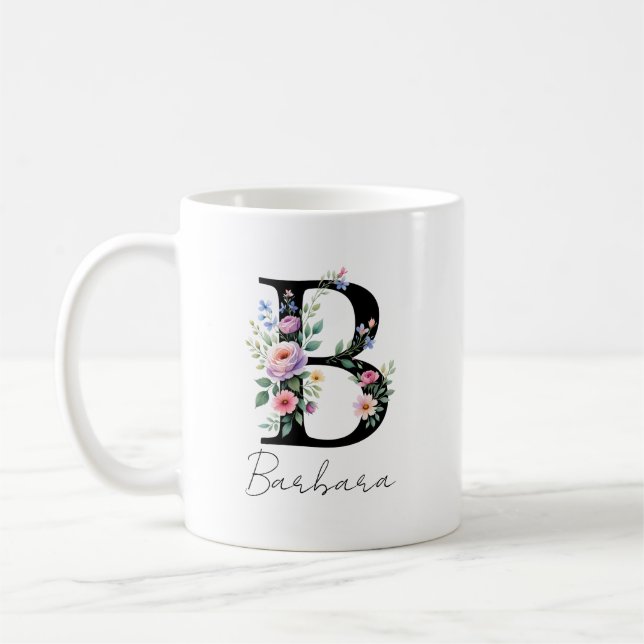 Taza De Café  Floral Monogram – Letter B (Izquierda)
