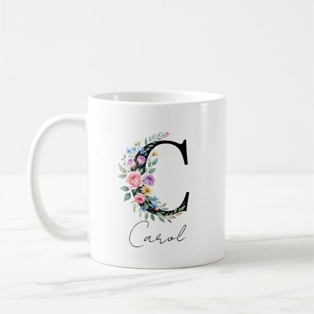 Taza De Café  Floral Monogram – Letter C (Izquierda)