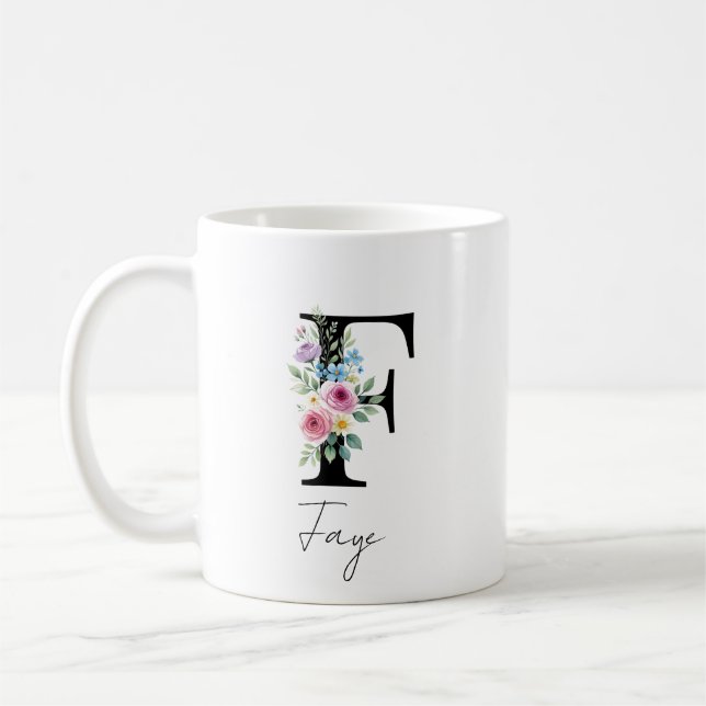 Taza De Café  Floral Monogram – Letter F (Izquierda)