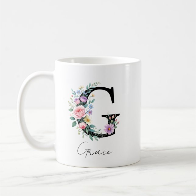 Taza De Café  Floral Monogram – Letter G (Izquierda)