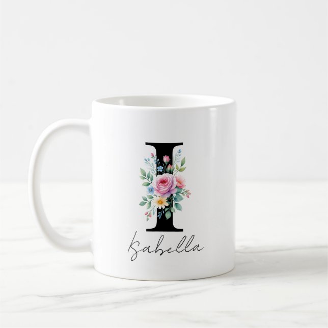 Taza De Café  Floral Monogram – Letter I (Izquierda)