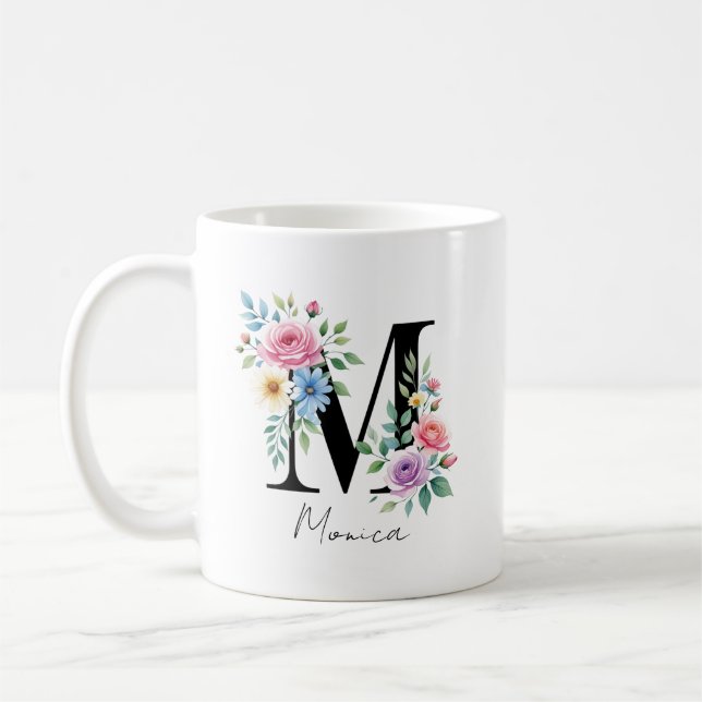 Taza De Café  Floral Monogram – Letter M (Izquierda)