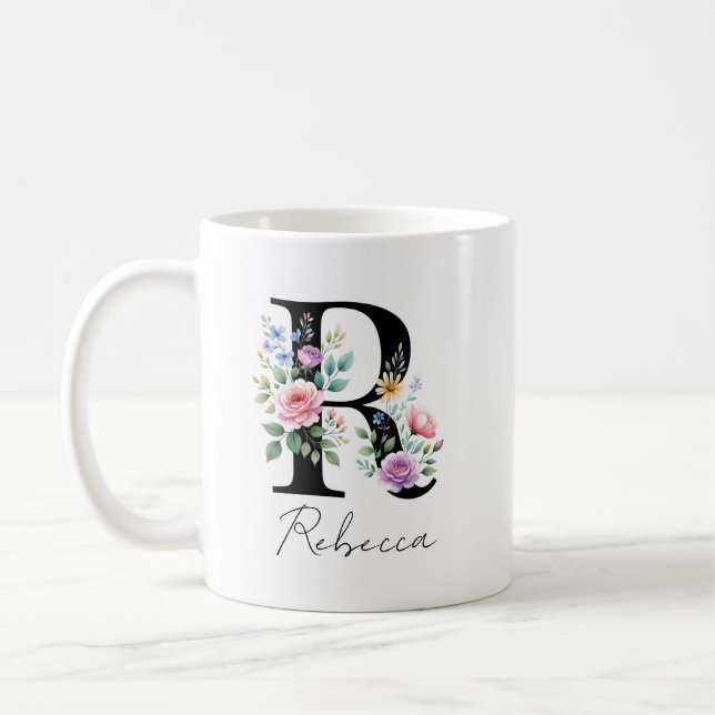 Taza De Café  Floral Monogram – Letter R (Izquierda)