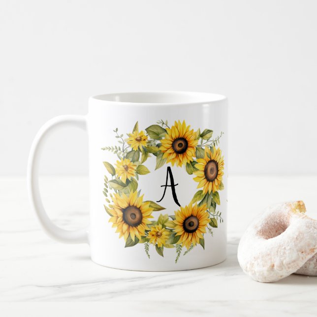 Taza De Café Floral Mug Nombre personalizado Monograma (Con donut)