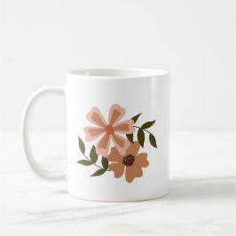 Taza De Café Floral Natural Peach Brown Motif Vines Verdes