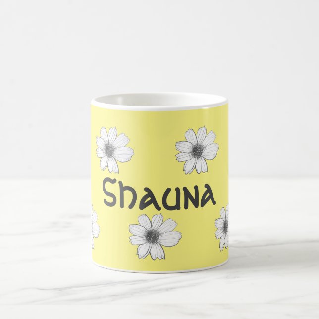 Taza De Café Floral Nombre personalizado Amarillo (Centro)