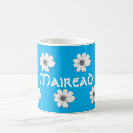 Taza De Café Floral Nombre personalizado luz azul