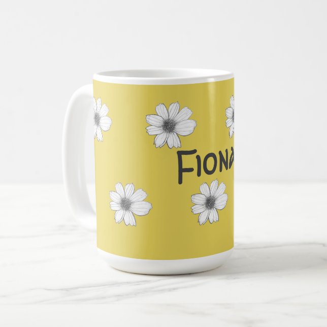 Taza De Café Floral Nombre personalizado mostaza amarilla (Anverso izquierdo)