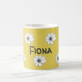 Taza De Café Floral Nombre personalizado mostaza amarilla