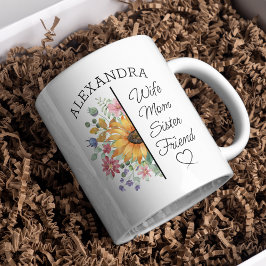 Taza De Café Floral Nombre personalizado y texto Esposa mamá He