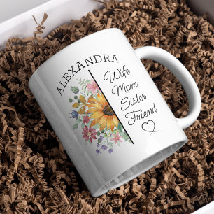 Taza De Café Floral Nombre personalizado y texto Esposa mamá He