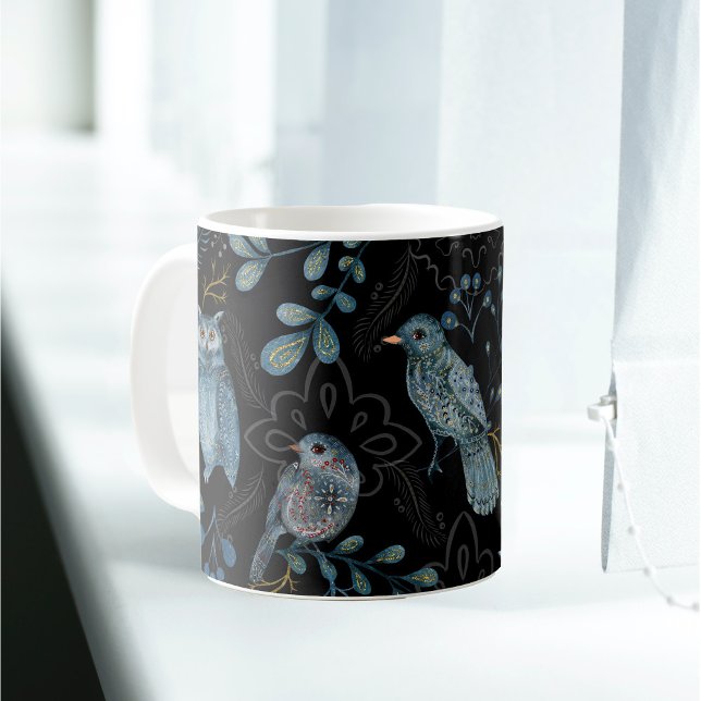 Taza De Café Floral nórdica de ave azul (Subido por el creador)
