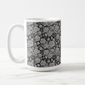 Taza De Café Floral Oscuro Rosas Grises Negras Estético
