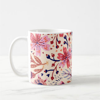 Taza De Café Floral, pájaros, vintage sin costuras.