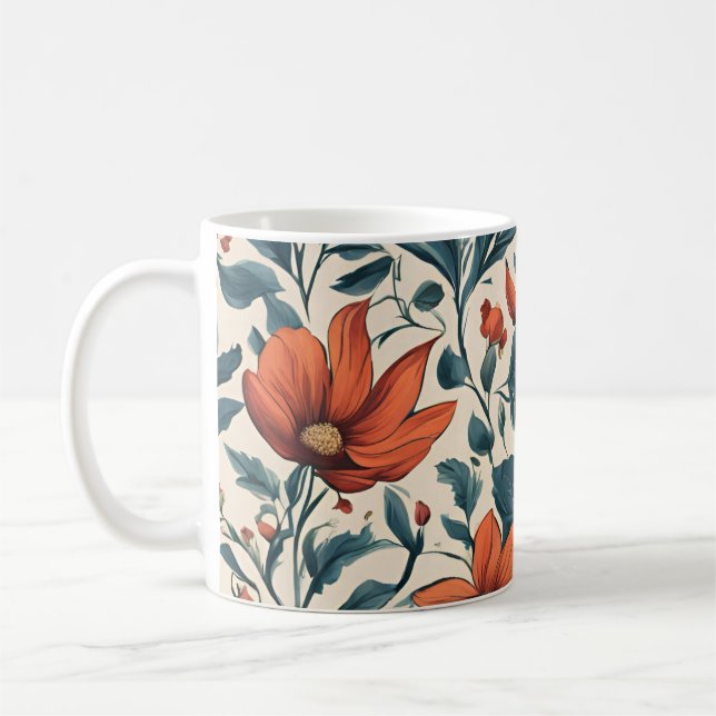 Taza De Café Floral Pattern of Vibrant Orange Flowers (Izquierda)