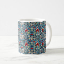 Taza De Café Floral pattern on green leaves blue background