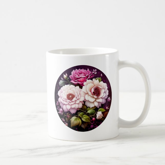 Taza De Café Floral personalizada de rosas rosadas (Derecha)