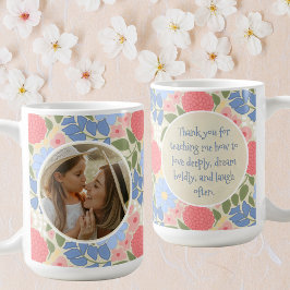 Taza De Café Floral Photo Mug – Personalized Message & Keepsake