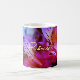 Taza De Café Floral Pink Purple Lilies Nombre Personalizable Mu