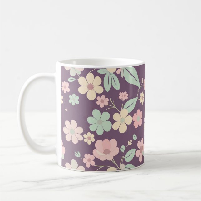 Taza de café floral púrpura (Izquierda)