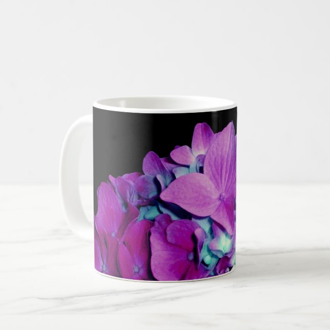 Taza De Café Floral púrpura Magenta hidrangea (Anverso izquierdo)