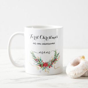 Taza De Café Floral Red Navidades Wreath Primera Navidad como