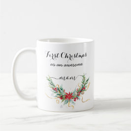 Taza De Café Floral Red Navidades Wreath | Primera Navidad como