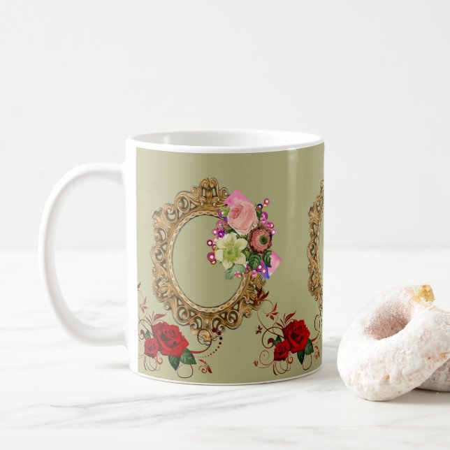 Taza De Café Floral Red Rose Victorian Mug (Con donut)