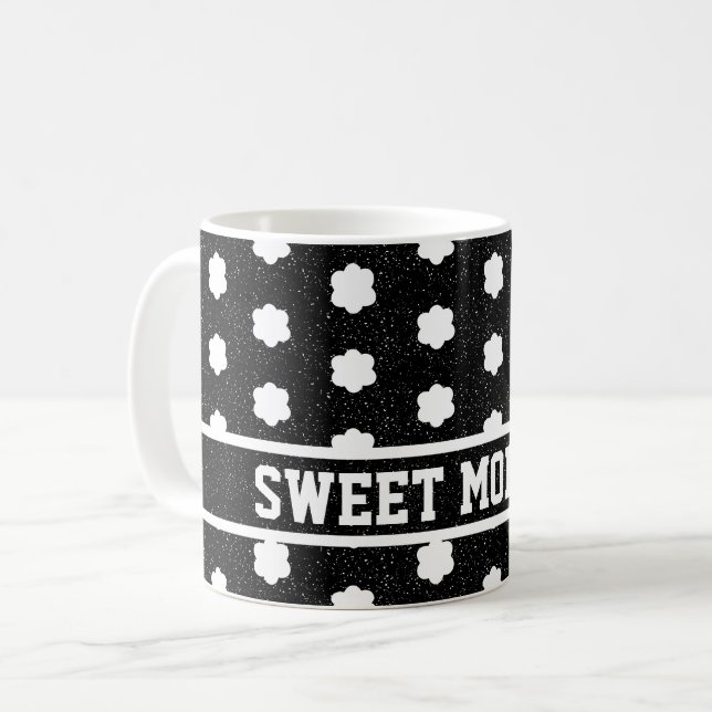 Taza De Café floral retro moderno negro y blanco de mediados de (Anverso izquierdo)