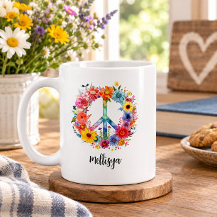 Taza De Café Floral Retro Paz y Amabilidad