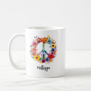 Taza De Café Floral Retro Paz y Amabilidad