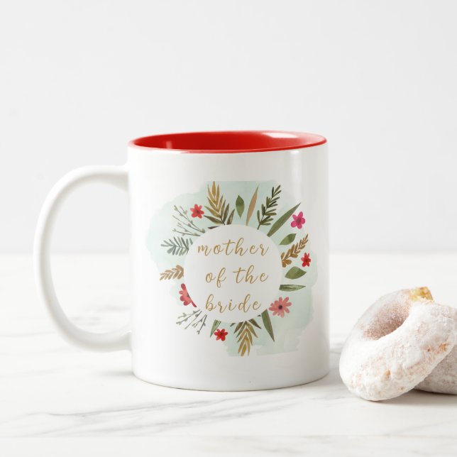 Taza de café floral roja de la madre de la novia  (Con donut)