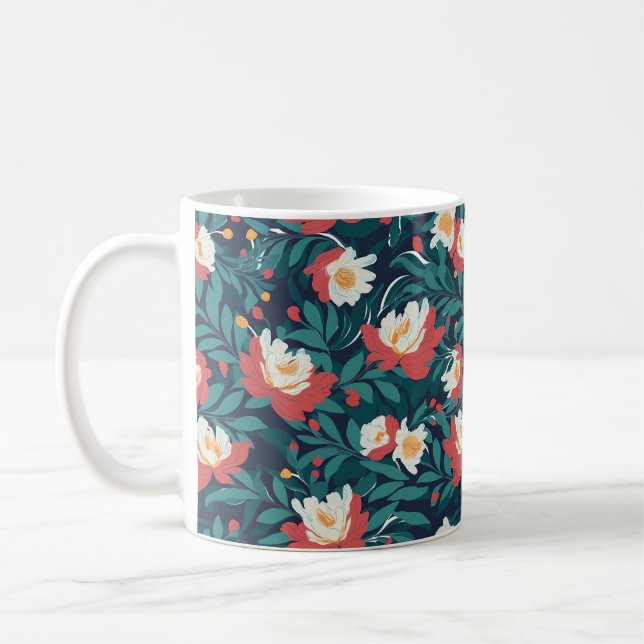 Taza De Café Floral roja y blanca (Izquierda)