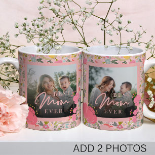 Taza De Café Floral rosa 2 foto Día de la Madre personalizado l