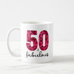 Taza De Café Floral rosa 50 y fabulosa fiesta de cumpleaños núm