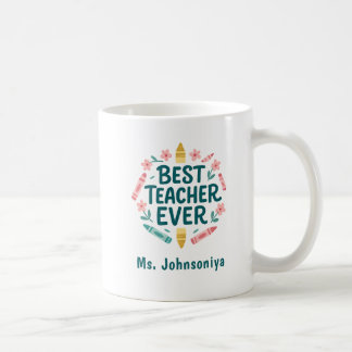 Taza De Café Floral rosa con Crayones mejor profesor de la hist