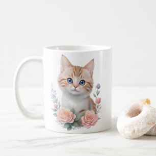 Taza De Café Floral rosa de gato suave