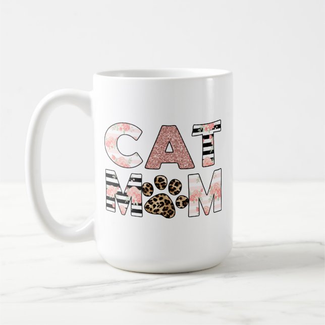 Taza De Café Floral rosa de mamá de gato y papa de leopardo (Izquierda)