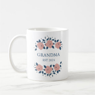 Taza De Café Floral rosa de nueva abuela personalizada