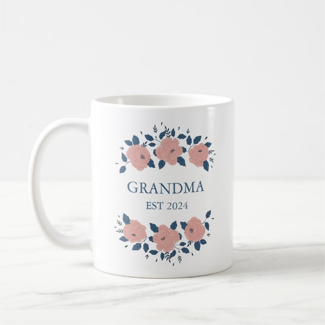 Taza De Café Floral rosa de nueva abuela personalizada (Izquierda)